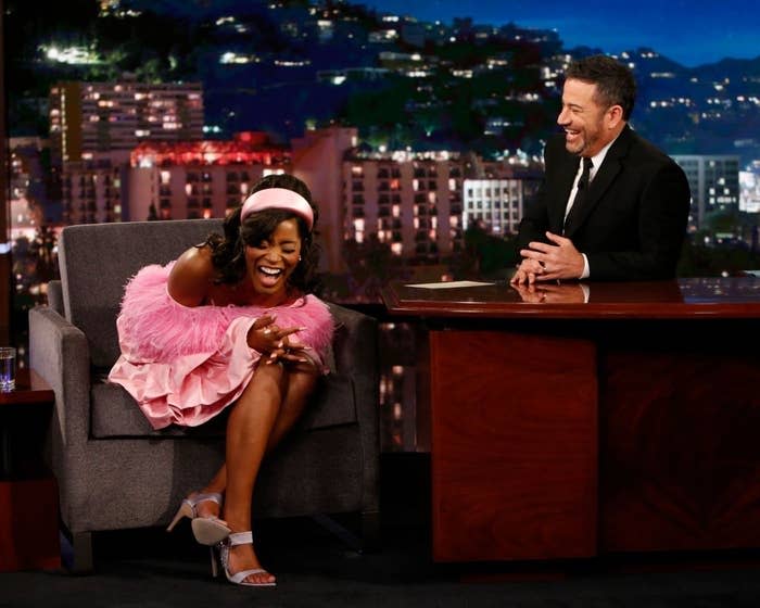 Keke Palmer on Jimmy Kimmel show both laughing