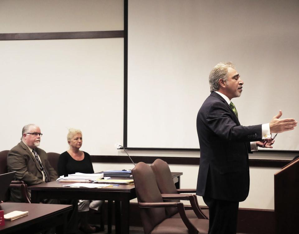 Defense attorney Michael Politis argues his case during the sentencing hearing for Steven and Mary Braddock. Steven Braddock was a former Port Orange police officer.