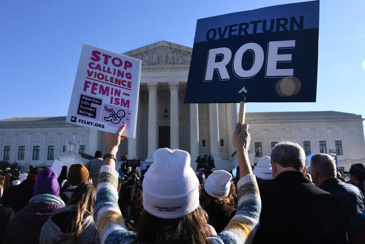 <span class="caption">Overturn Roe? They might not have to.</span> <span class="attribution"><a class="link " href="https://www.gettyimages.com/detail/news-photo/abortion-rights-advocates-and-anti-abortion-protesters-news-photo/1236932147?adppopup=true" rel="nofollow noopener" target="_blank" data-ylk="slk:Oliver Douliery/AFP via Getty Images;elm:context_link;itc:0;sec:content-canvas">Oliver Douliery/AFP via Getty Images</a></span>