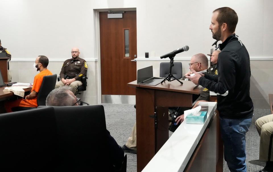 Jeff Rogers, president of the Waukesha Blazers youth baseball program, reads a victim impact statement in Waukesha County Circuit Court in Waukesha, Wis., on Tuesday, Nov. 15, 2022.