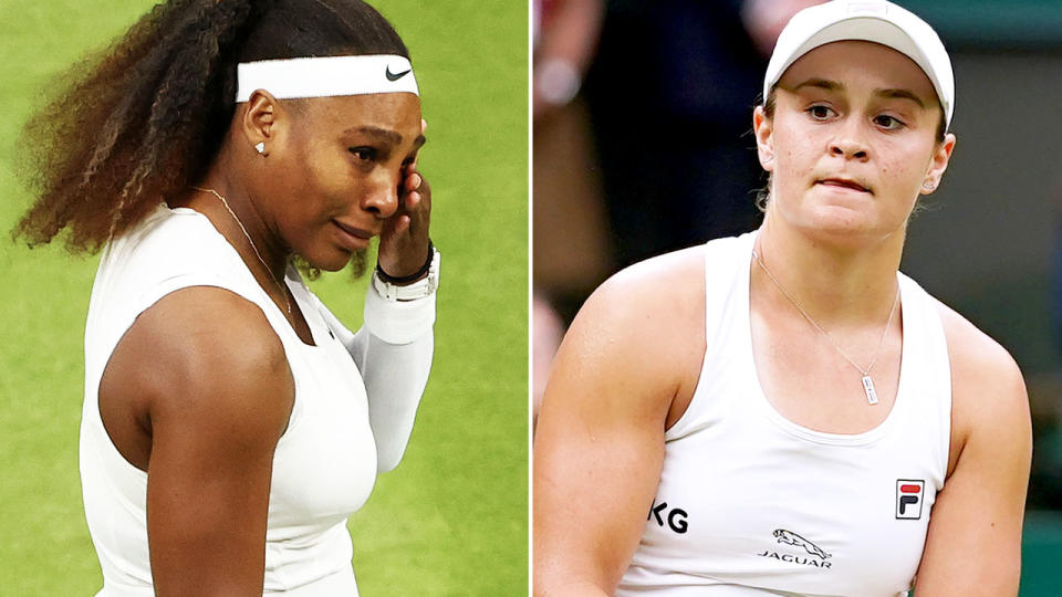 Serena Williams and Ash Barty, pictured here in action at Wimbledon.
