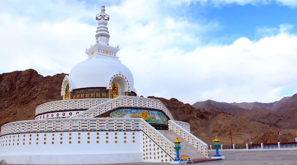Shanti Stupa almost blends with the sparkle of autumn. But it is meant to stand out as a comforting beacon.