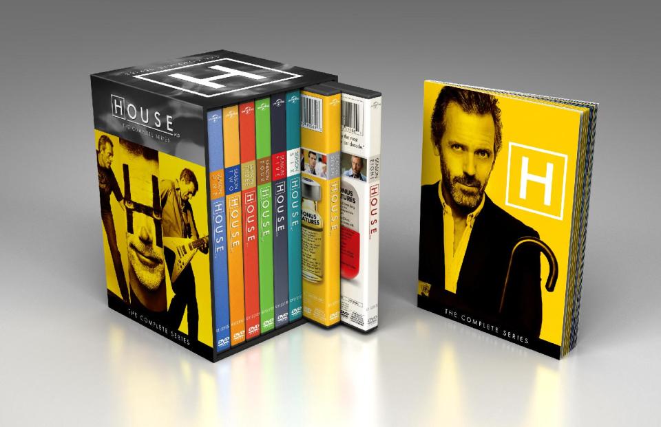 This product image released by NBCUniversal shows the DVD collection for "House: The Complete Series." The collection includes 41 discs with all 176 episodes, plus a 24-page souvenir booklet. (AP Photo/NBCUniversal)