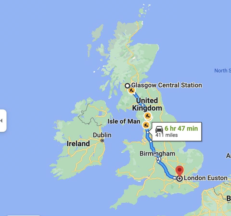 glasgow to london google map