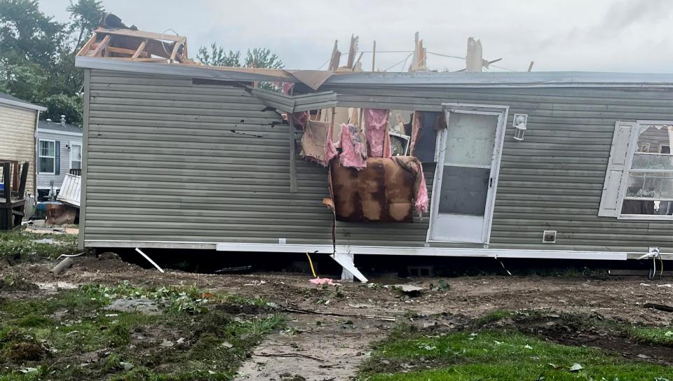 Two homes at the Frenchtown Villa mobile home community suffered severe damage during the strong storms Thursday night.