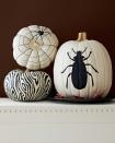 <p>Stylist Liz Demos loves nothing more than graphic pumpkin designs. She started these with a coat of white flat acrylic craft paint. After allowing 20 minutes to dry, a black paint pen and black flat acrylic craft paint was used to create the bold designs. <br></p><p><em><a href="https://www.countryliving.com/diy-crafts/how-to/a3032/pumpkin-painting-1009/" rel="nofollow noopener" target="_blank" data-ylk="slk:Get the tutorial »;elm:context_link;itc:0;sec:content-canvas" class="link ">Get the tutorial »</a></em><a href="https://www.amazon.com/Liquitex-BASICS-Acrylic-Paint-Black/dp/B0014ZNJVW?tag=syn-yahoo-20&ascsubtag=%5Bartid%7C10055.g.33437890%5Bsrc%7Cyahoo-us" rel="nofollow noopener" target="_blank" data-ylk="slk:;elm:context_link;itc:0;sec:content-canvas" class="link "><br></a></p><p><a class="link " href="https://www.amazon.com/Liquitex-BASICS-Acrylic-Paint-Black/dp/B0014ZNJVW?tag=syn-yahoo-20&ascsubtag=%5Bartid%7C10055.g.33437890%5Bsrc%7Cyahoo-us" rel="nofollow noopener" target="_blank" data-ylk="slk:SHOP BLACK PAINT;elm:context_link;itc:0;sec:content-canvas">SHOP BLACK PAINT </a><br></p>