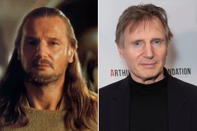 Everette Collection; Lev Radin/Pacific Press/LightRocket/Getty Images Liam Neeson in character as Qui-Gon Jinn in ‘Star Wars: Episode I — The Phantom Menace’; Liam Neeson attending the 2018 Arthur Miller Foundation Honors at City Winery in New York City.