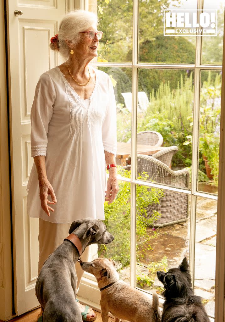 Caroline Conran at home with her beloved pets