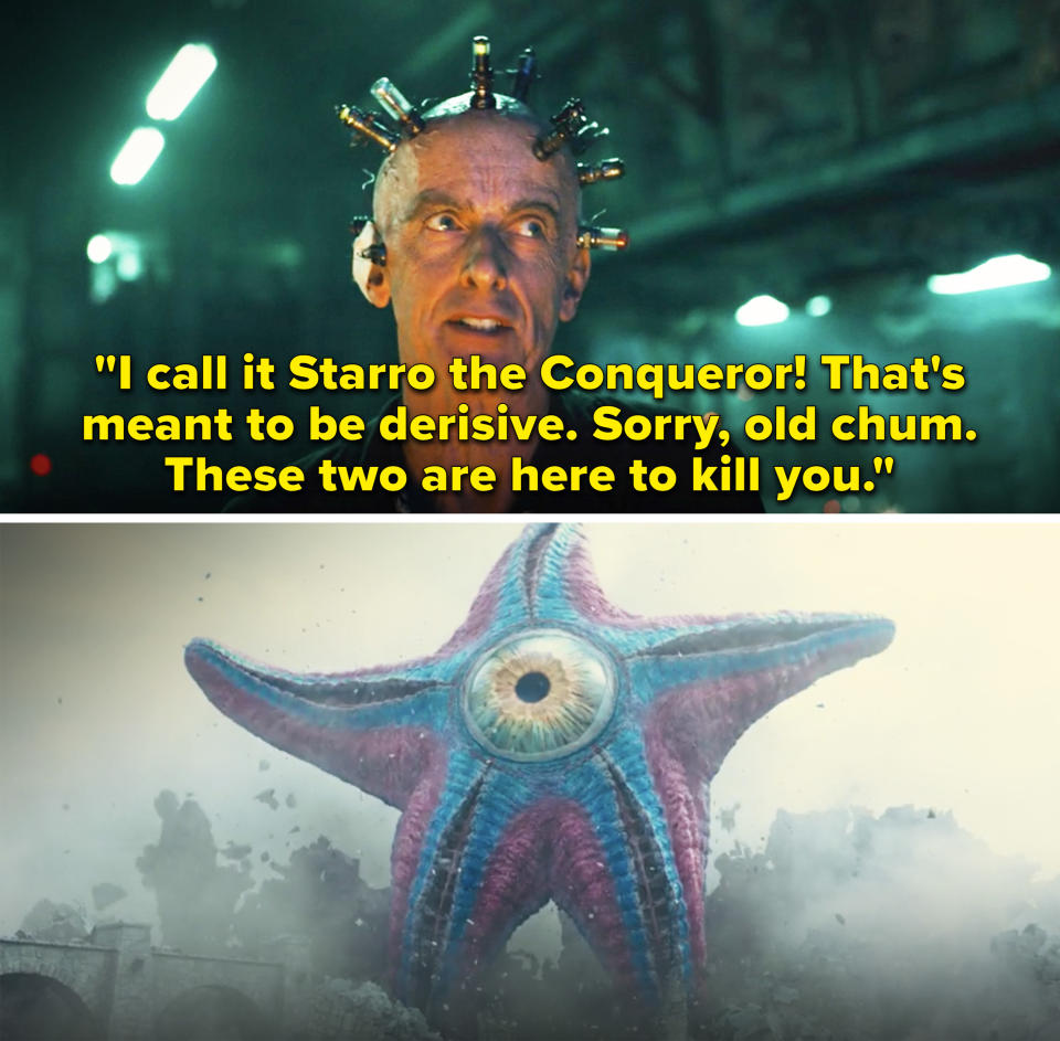 Thinker saying, "I call it Starro the Conqueror! That's meant to be derisive. Sorry, old chum. These two are here to kill you"