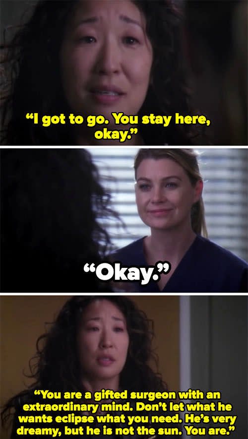 Cristina saying her goodbye to Meredith on "Grey's Anatomy"
