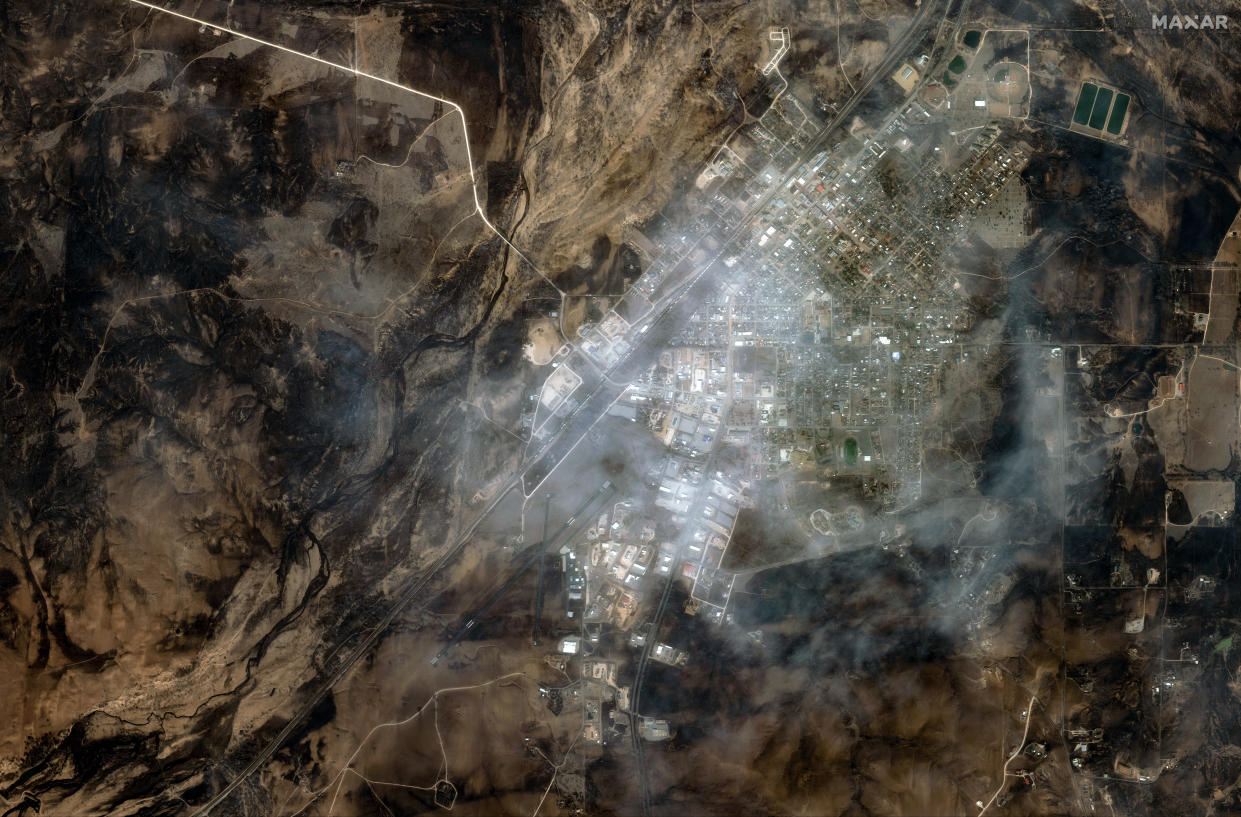 A satellite image shows the town of Canadian, Texas, Feb. 28, 2024. / Credit: Satellite image ©2024 Maxar Technologies