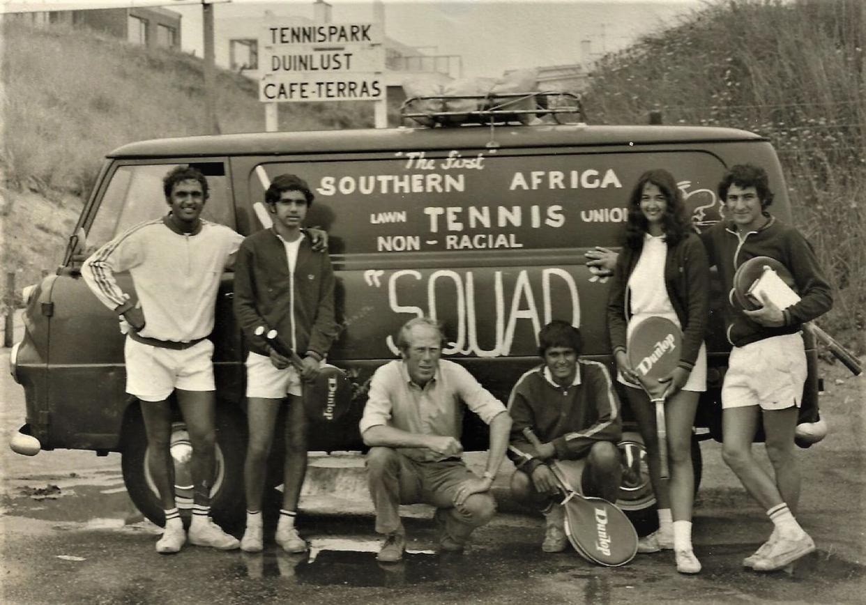 Some 1971 tour players, from left, Hira Dhiraj, Hoosen Bobat, a Dutch friend, Jasmat Dhiraj, Charmaine Williams and Oscar Woodman. Williams toured at her own expense. Courtesy the 1971 players/UKZN Press