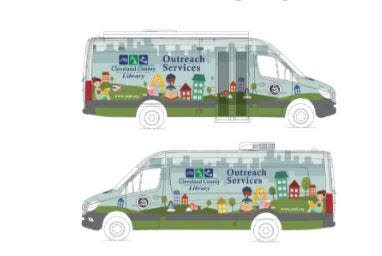 A rendering of the book mobile the Cleveland County Library System hopes to put on the road in 2023.