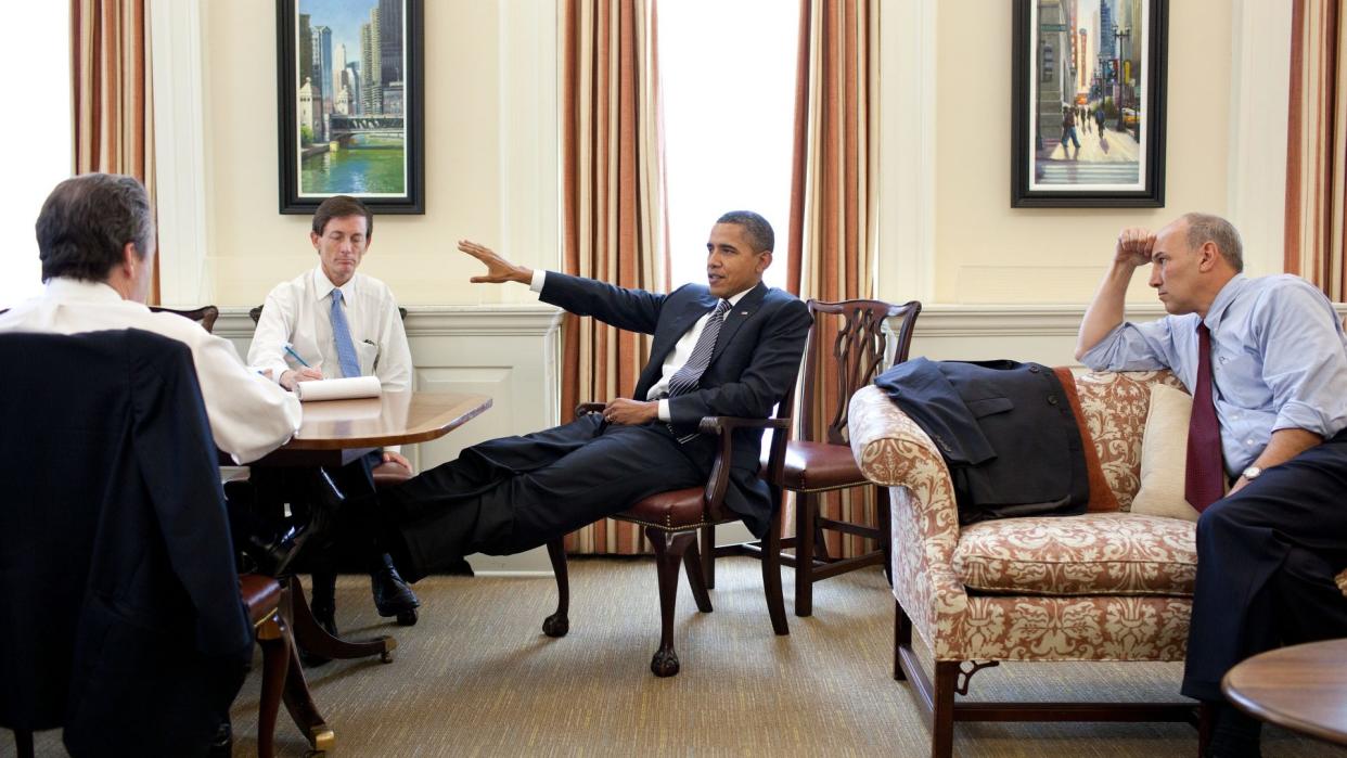 Mandatory Credit: Photo by News Pictures/Shutterstock (1394658d)President Barack Obama meets with senior advisors in the Chief of Staff's West Wing Office at the White House, to discuss ongoing efforts in the debt limit and deficit reduction talks.