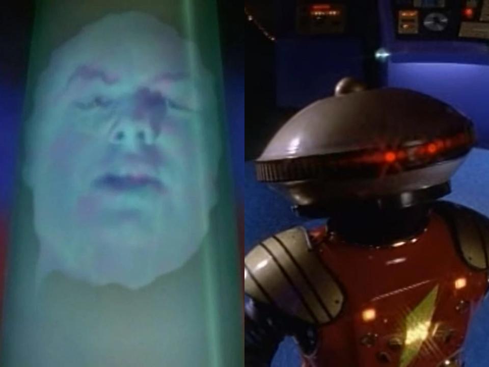 David J. Fielding and Richard Steven Horvitz as Zordon and Alpha 5