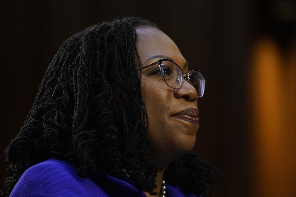 Supreme Court Associate Justice nominee Ketanji Brown Jackson appears before the Senate Judiciary Committee during her confirmation hearing on March 21, 2022, in Washington.