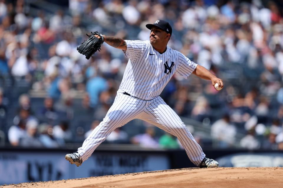 New York Yankees' Nestor Cortes pitches against the Kansas City Royals.