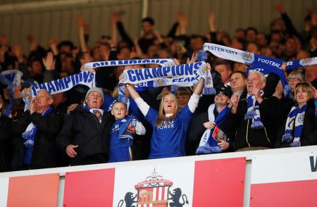 Football Soccer - Sunderland v Leicester City - Barclays Premier League - Stadium of Light - 10/4/16 Leicester fans celebrate Action Images via Reuters / Lee Smith Livepic