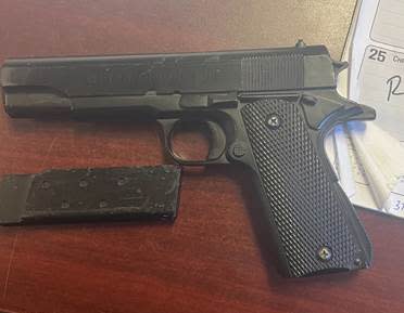 A 10-year-old boy was arrested after bringing this Airsoft pistol, which shoots BBs, to Wadsworth Elementary School in Palm Coast, according to the Flagler County Sheriff's Office.