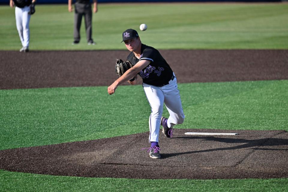 UE baseball's Tyler Denu pitches against Missouri State in the MVC Tournament.