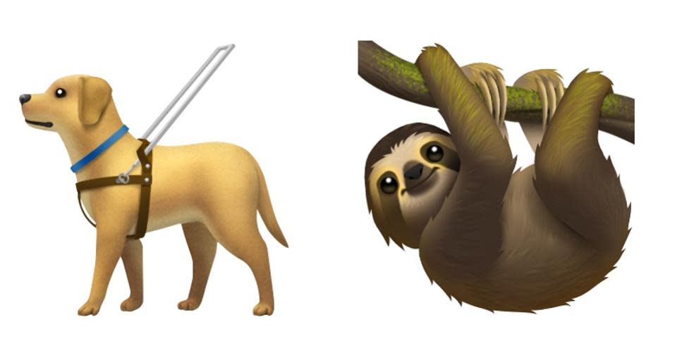 Guide dog and sloth, new Apple emoji