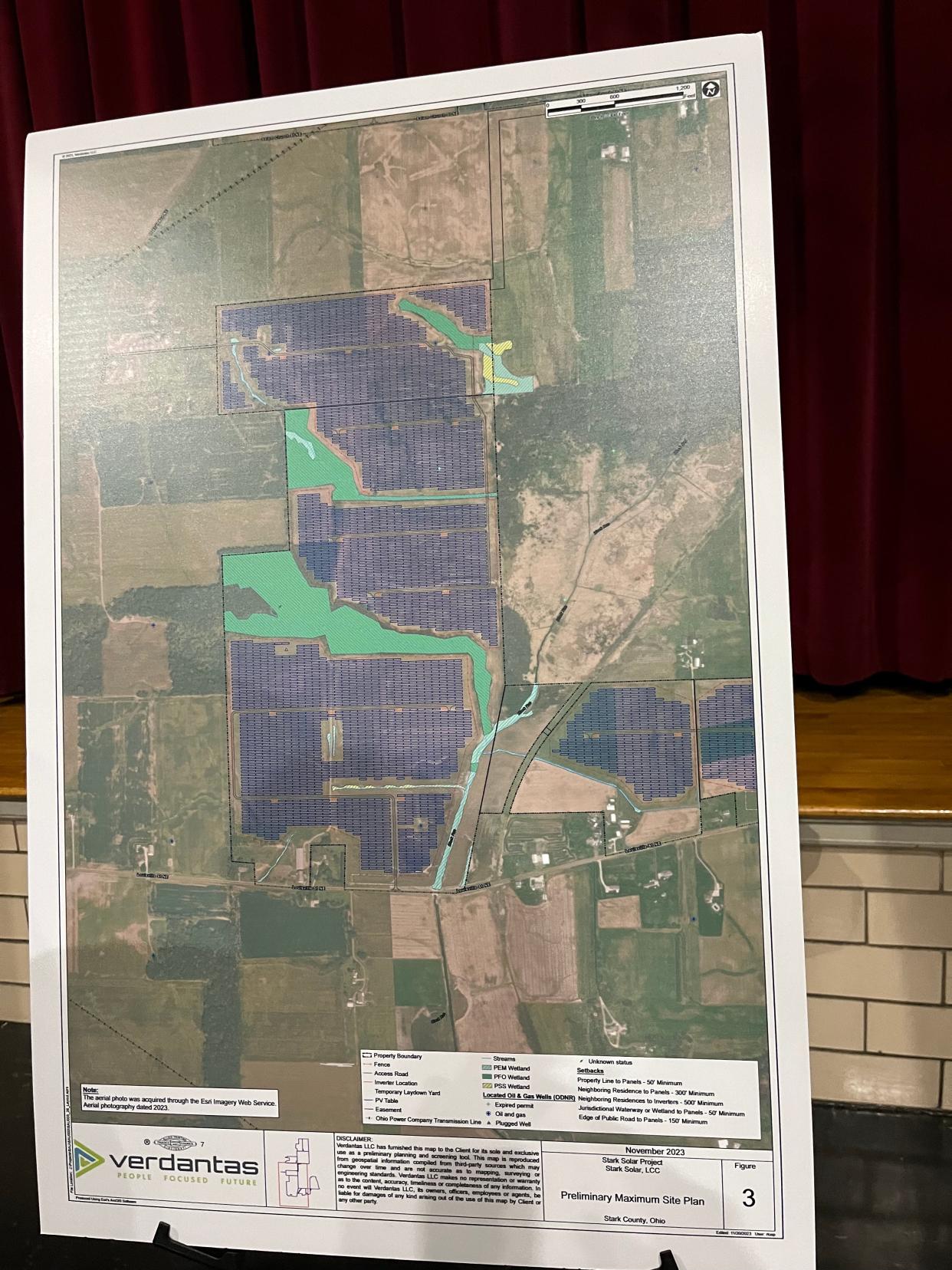Representatives of Samsung C&T presented maps like this at Washington Elementary Wednesday night showing where solar panels would be placed on leased properties in Washington Township.