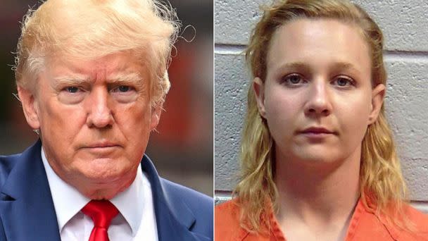 PHOTO: In this Aug. 10, 2022, file photo, former President Donald Trump appears in New York. | Reality Winner is seen in an undated booking photo in Lincolnton, Georgia. (GC Images via Getty Images | Lincoln County Sheriff's Office via Reuters)