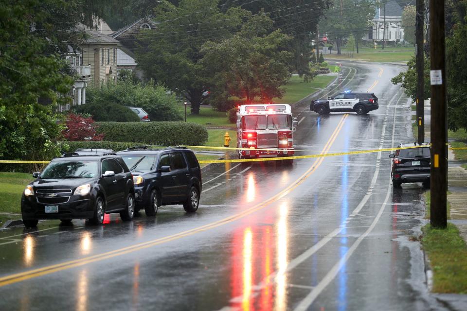 Portsmouth police shut down an area on Maplewood Avenue in Portsmouth Thursday, Sept. 22, 2022. A driver died by suicide in a car traveling along the road, causing it to veer across the opposite lane, almost hit oncoming traffic and crash onto the front lawn of a residence, according to city police.
