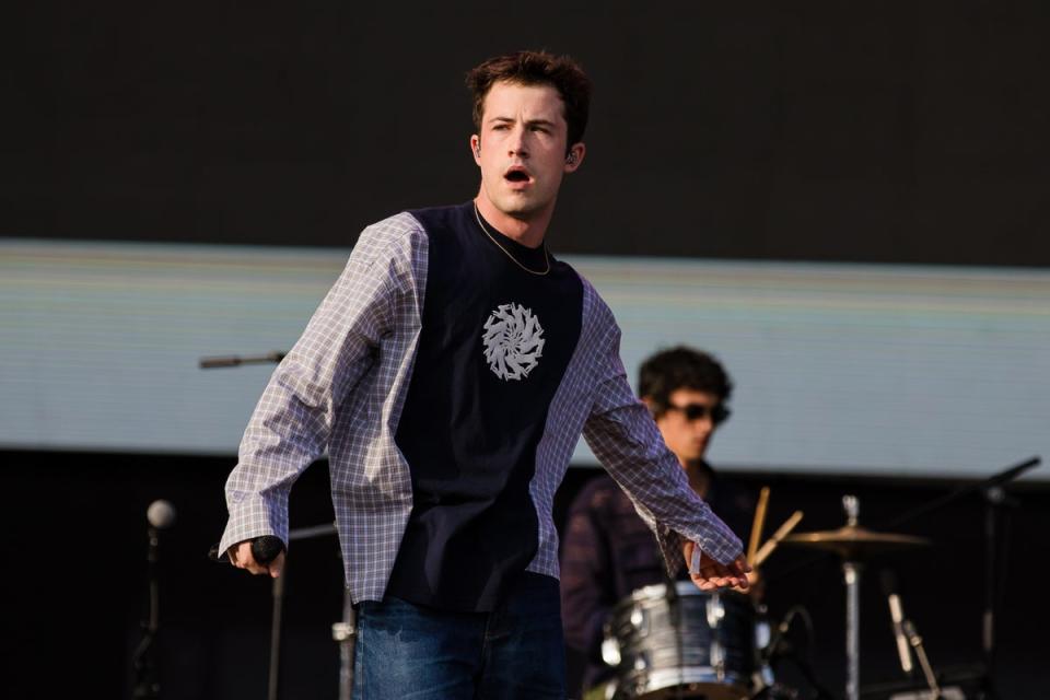 Dylan Minnette of Wallows, performing at Lollapalooza Brazil in March 2023 (Getty Images)