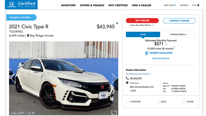 A 2021 Honda Civic Type R for sale.