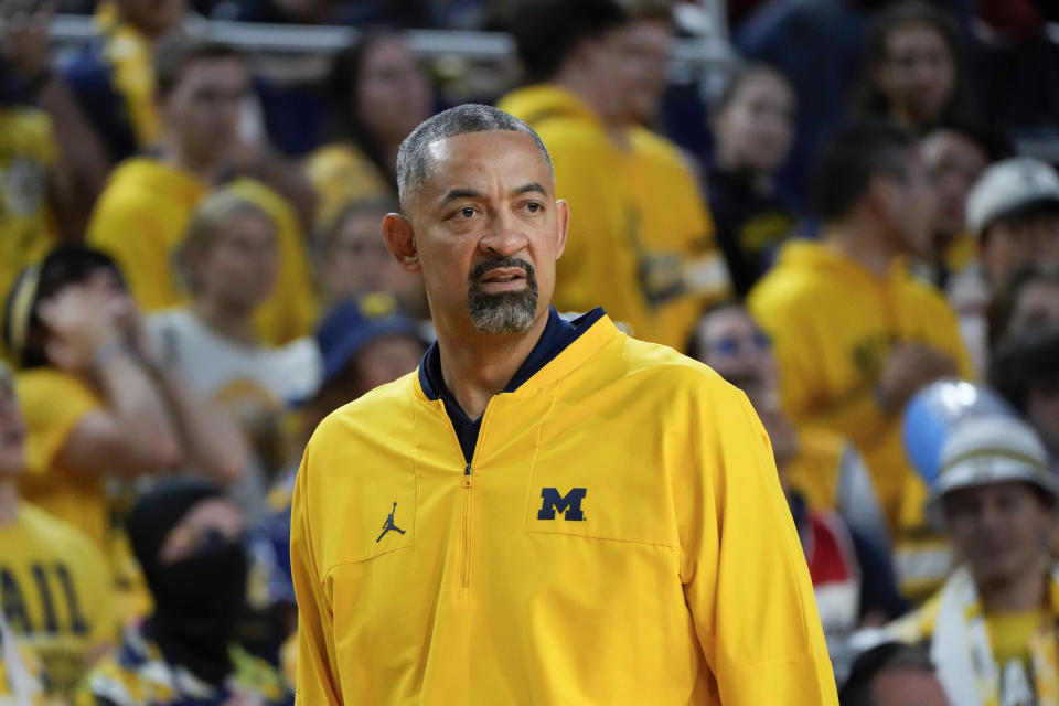 Michigan Wolverines head coach Juwan Howard watches against Wisconsin in the first half of an NCAA college basketball game in Ann Arbor, Mich., Wednesday, Feb. 7, 2024. (AP Photo/Paul Sancya)