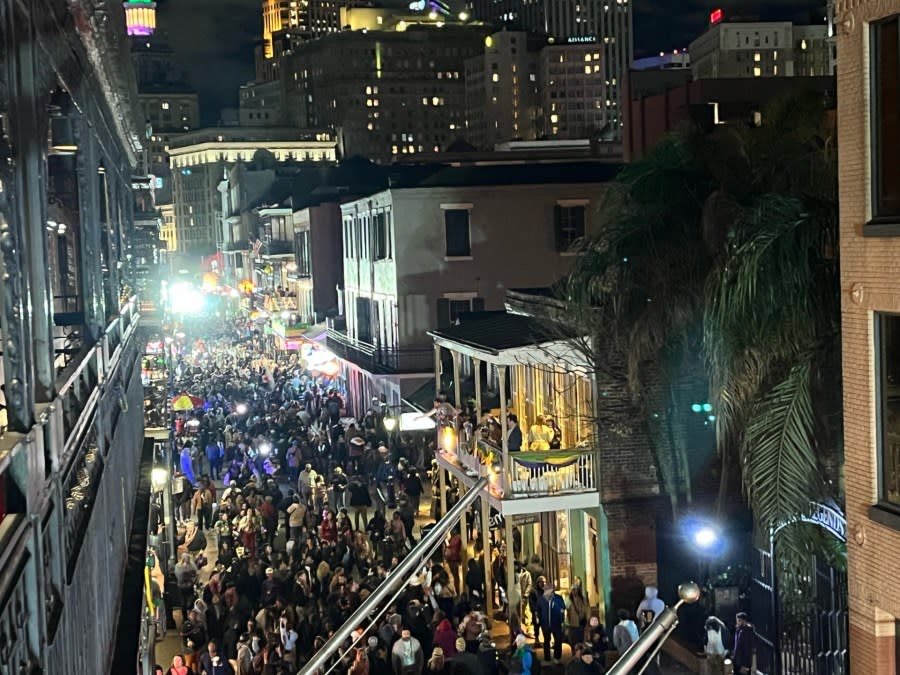 Crowds on Bourbon Street on Monday, Feb. 12, 2024. (WGNO/Hank Allen)
