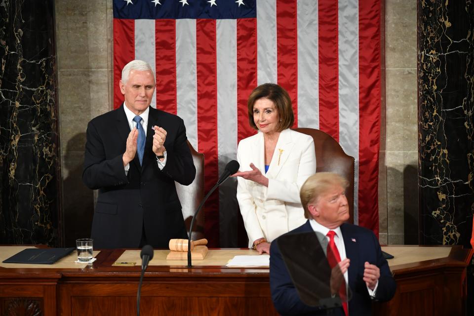 Mike Pence, Nancy Pelosi and Donald Trump