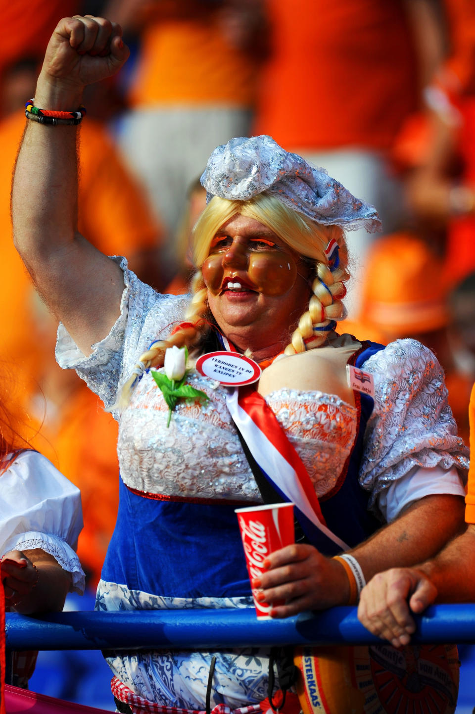 KHARKOV, UKRAINE - JUNE 09: A Dutch fan soaks up the atmopshere prior to the UEFA EURO 2012 group B match between Netherlands and Denmark at Metalist Stadium on June 9, 2012 in Kharkov, Ukraine. (Photo by Lars Baron/Getty Images)