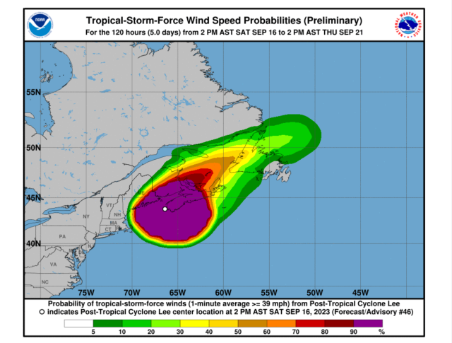 National Hurricane Center on X: 11 am AST: Hurricane #Lee is a large  hurricane and approaching New England and Atlantic Canada. Here are the Key  Messages. Visit  for details.   /