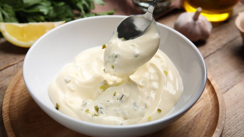 Aioli in bowl with spoon
