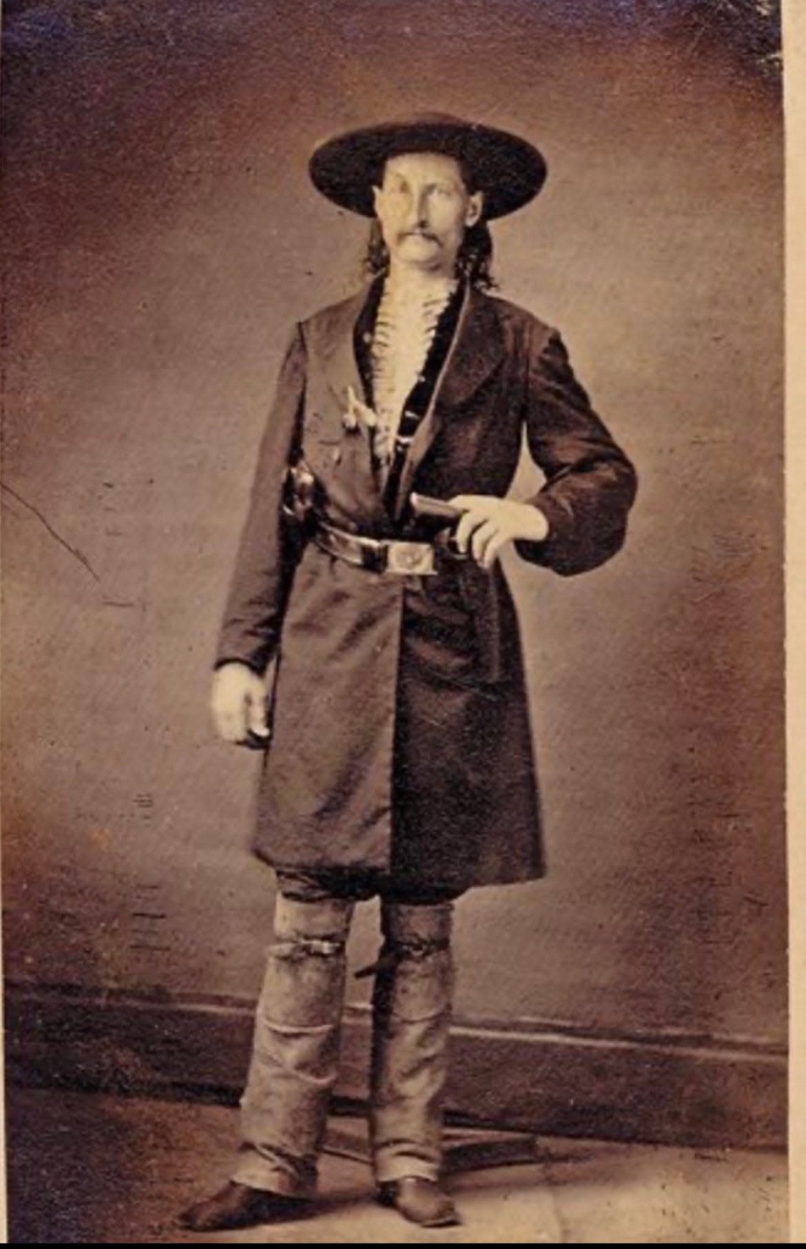 A photograph of James Butler Hickok, commonly known as "Wild Bill" Hickok, captured by Charles Scholten in Springfield, Missouri in 1865.