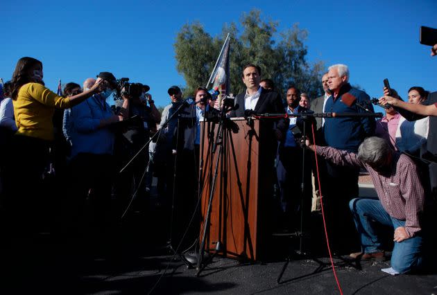 Former Nevada Attorney General Adam Laxalt speaks to the news media during a press conference by members of Donald J. Trump for President, Inc., outside Clark County Election Department on Nov. 5 in North Las Vegas. (Photo: RONDA CHURCHILL via Getty Images)