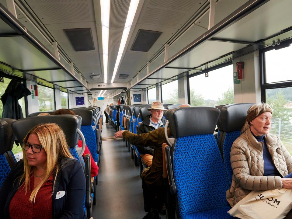 Passengers on a Coradia iLint hydrogen-powered train.
