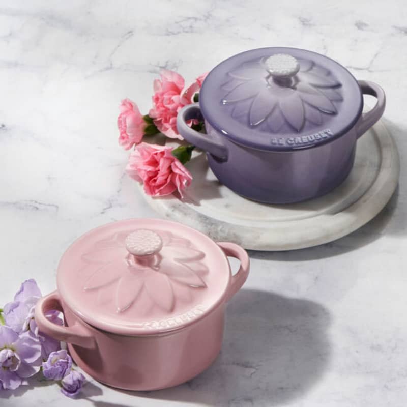 Le Creuset Mini Cocottes with Flower Lid in Provence and Chiffon Pink