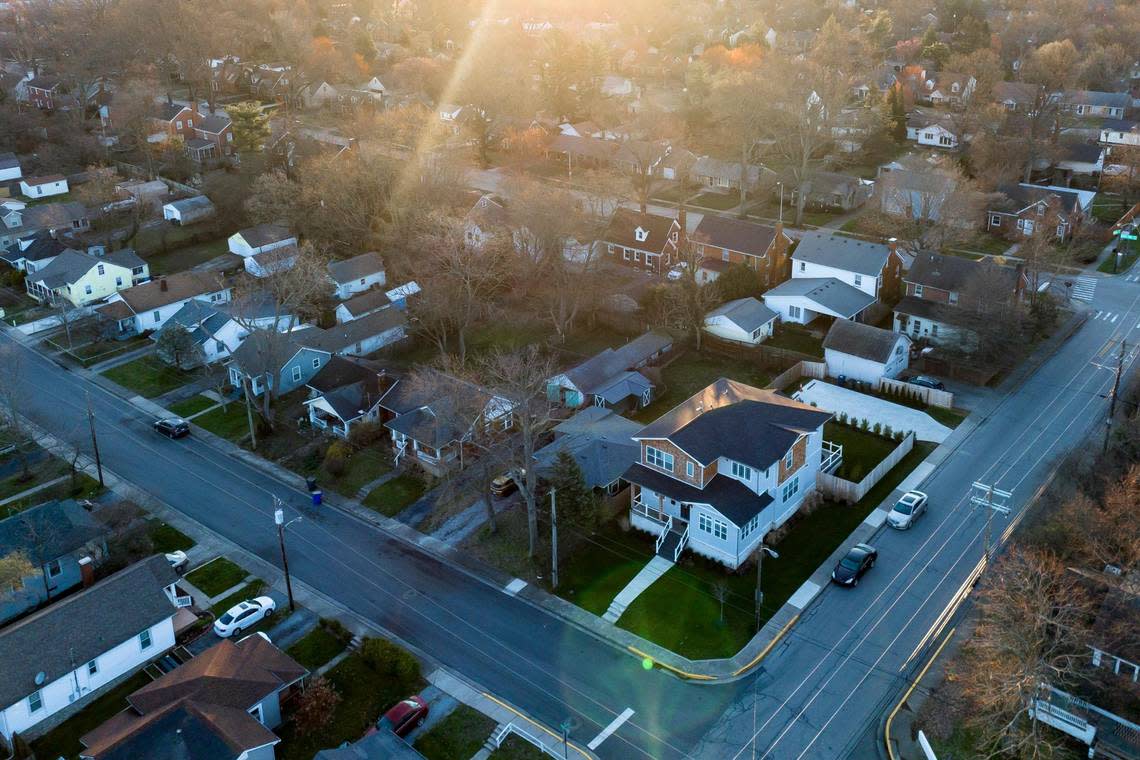 300 Sherman Avenue, lower middle right, in Lexington, Ky., is photographed on Sunday, March 10, 2024. There are at least 40 short-term rental between Henry Clay Boulevard and Walton Road, according to city records.