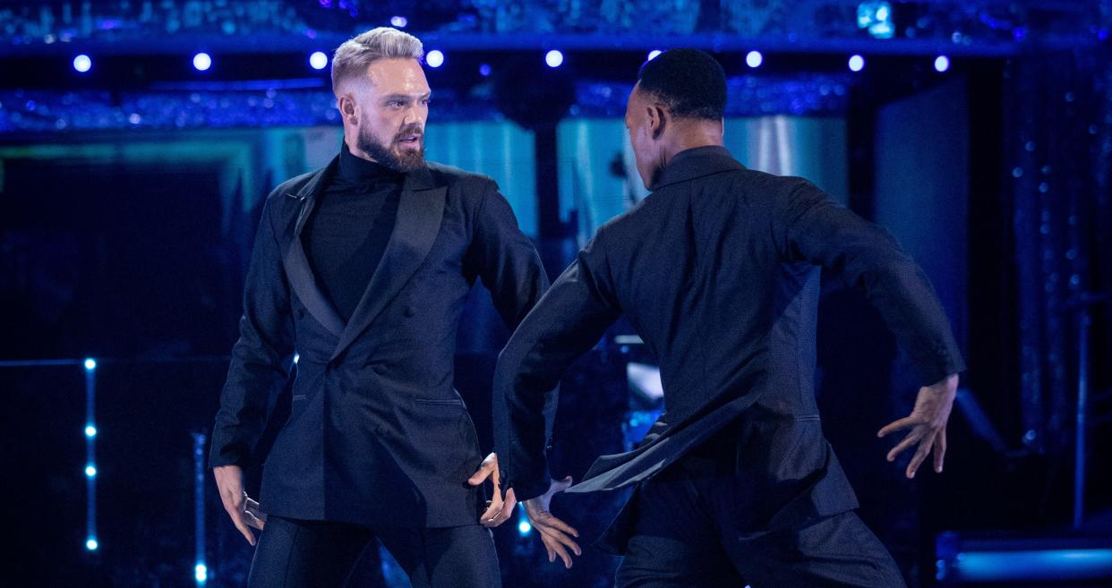 John Whaite and Johannes Radebe performed the Tango for their first live dance on 'Strictly'. (BBC)