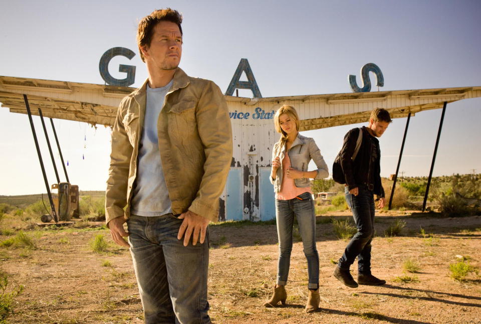 Mark Wahlberg, Nicola Peltz and Jack Reynor in Transformers: Age of Extinction