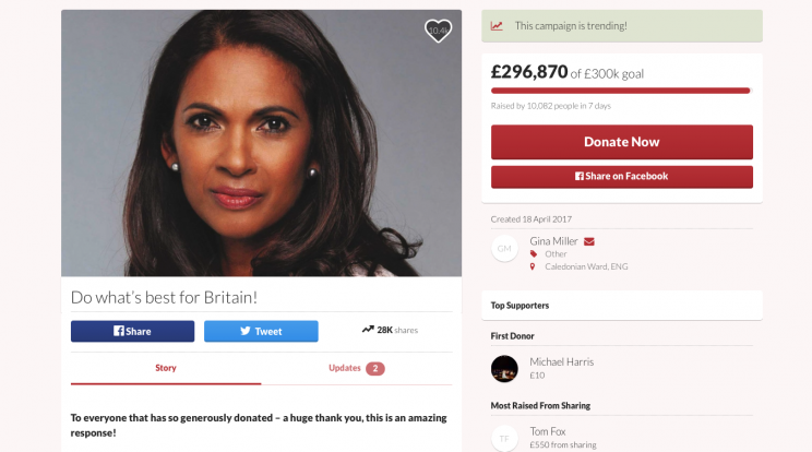 Gina Miller has raised almost £300,000 (Picture: GoFundMe)