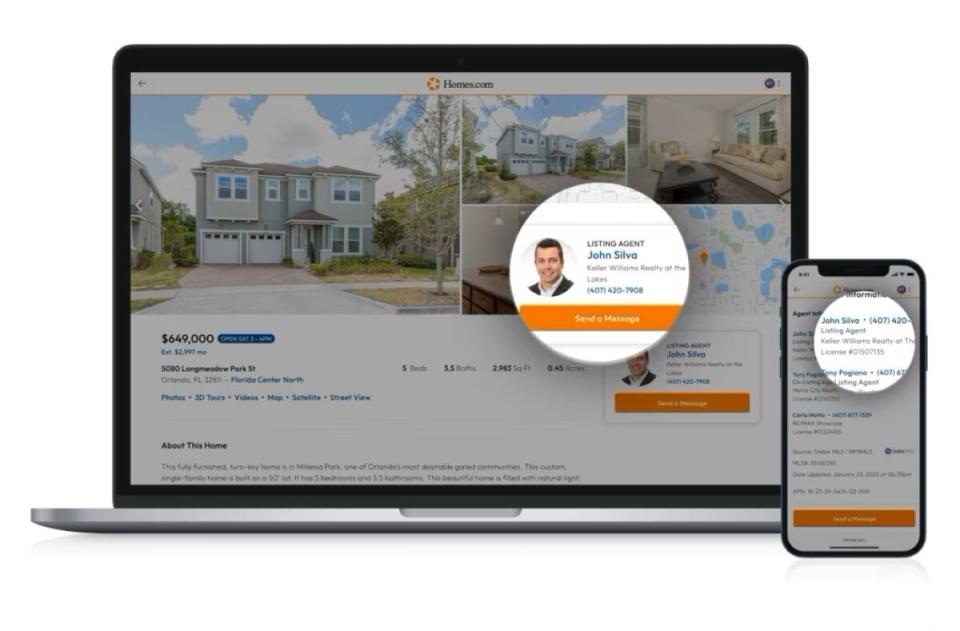 Homes interface searching for realtor