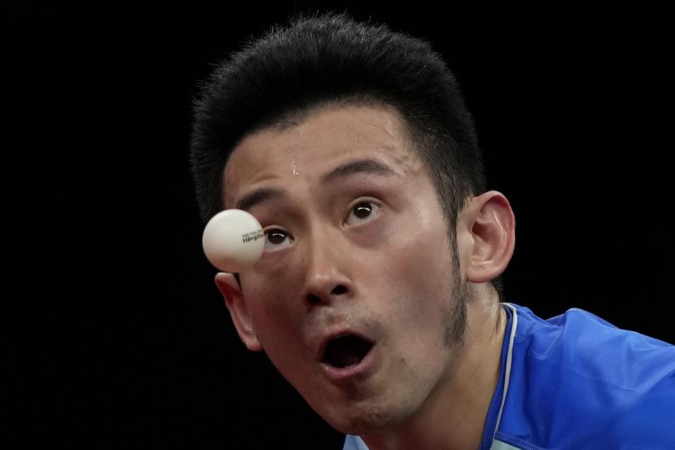 黃鎮廷在乒乓男單項目奪得銅牌。 (AP Photo)
