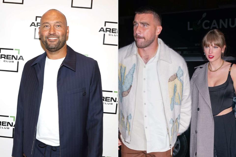 <p>Shareif Ziyadat/Getty Images; Gotham/GC Images</p> Derek Jeter, Travis Kelce and Taylor Swift