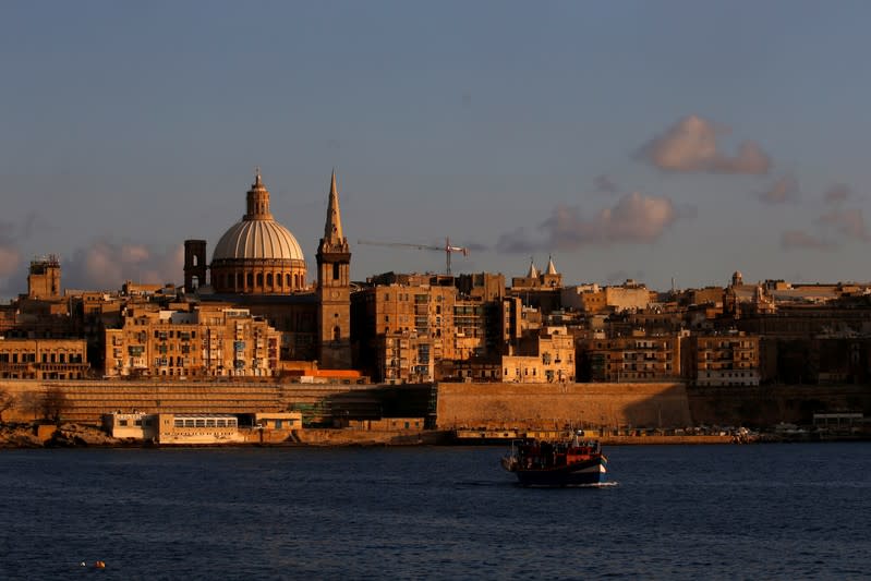 FILE PHOTO: The church spire and tower of St Paul's Anglican Pro-Cathedral are seen while undergoing urgent restoration works in Valletta