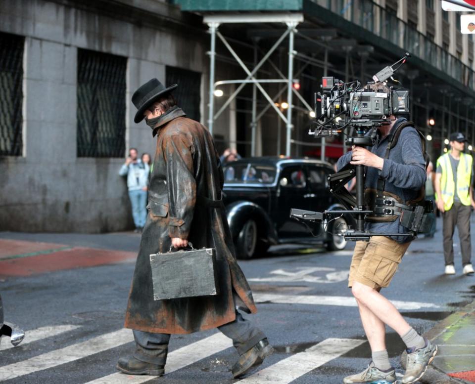 Christian Bale filming “The Bride.” Eric Kowalsky / MEGA