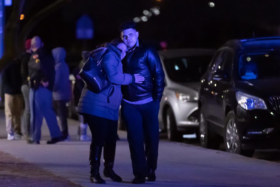 Shoppers that were inside Cielo Vista mall during the shooting are reunited with family members at Burges High School in East El Paso on Wednesday, Feb. 15, 2023.